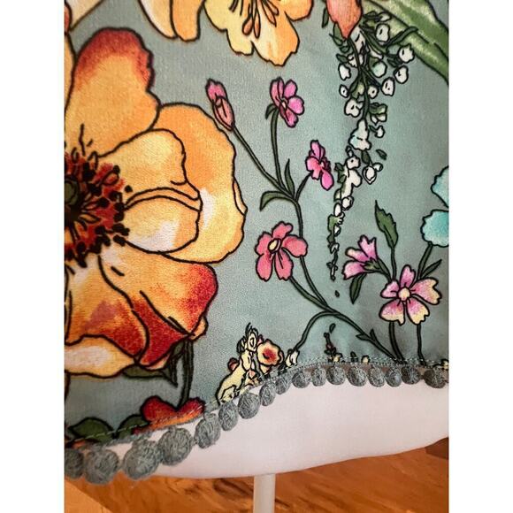 twine & string blousen ruffled cap sleeve blue floral top womens small - Picture 7 of 9